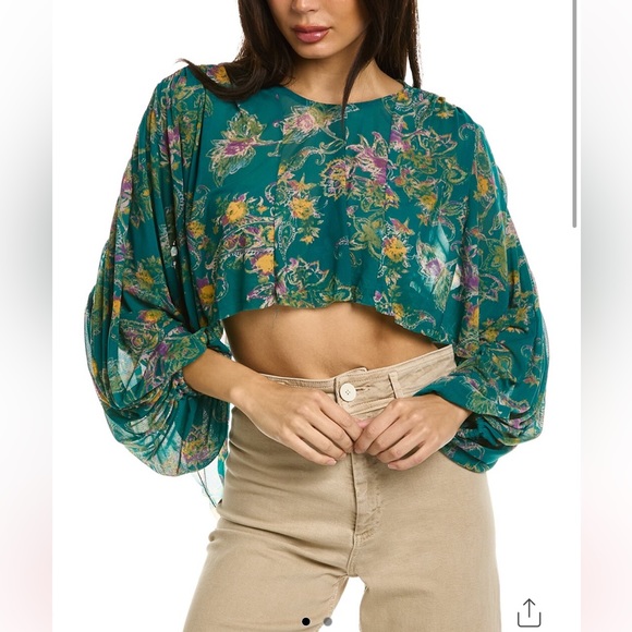 Free People Up For Anything Blouse in Emerald Combo, Size Small - Picture 17 of 17